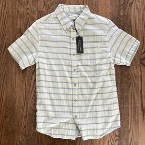 Bridge & Burn S/S cream and blue striped double cloth, size Small